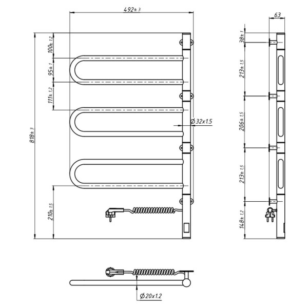 Schwenkbarer elektrischer Handtuchheizkörper NAVIN Fouette 480×800 Sensor in Schwarz Muar