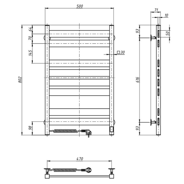 Elektrischer Badheizkörper Navin Largo 500x800, Sensor links, Timer