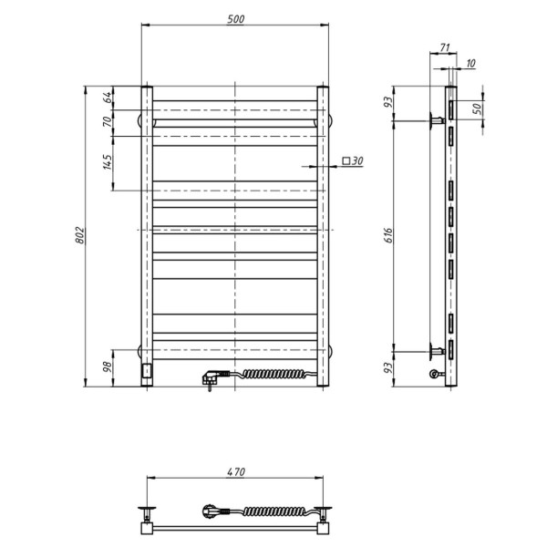 Elektrischer Badheizkörper Navin Largo 500x800, Sensor rechts, Timer