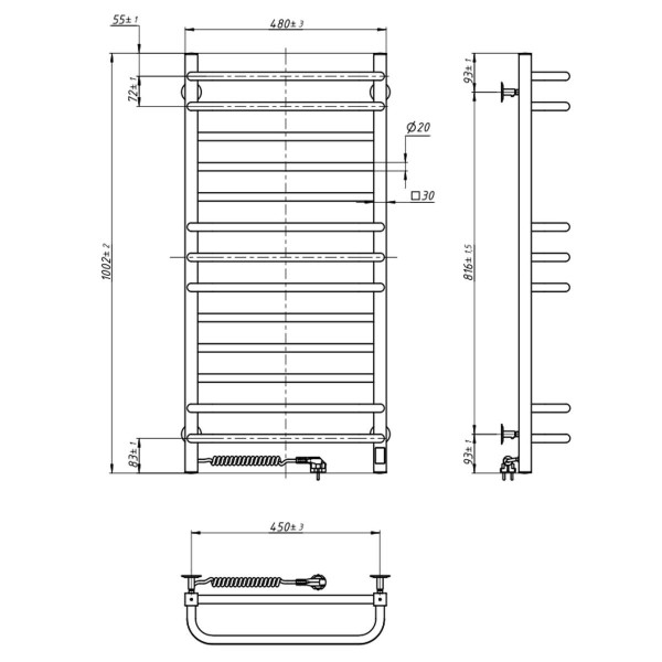 Elektrischer Badheizkörper Navin Grandis 480x1000 Sensor, links, Timer