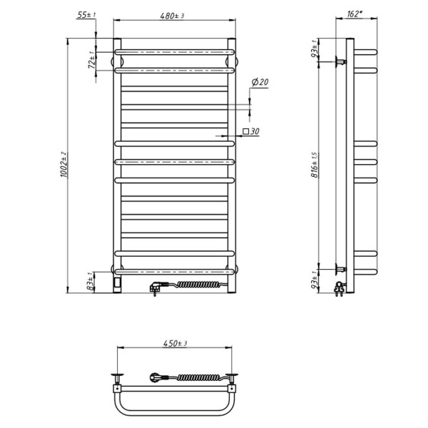 Elektrischer Badheizkörper Navin Grandis 480x1000 Sensor, rechts, Timer