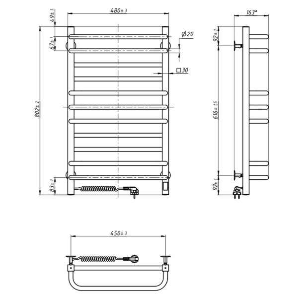 Elektrischer Badheizkörper Navin Grandis 480x800 Sensor, links, Timer