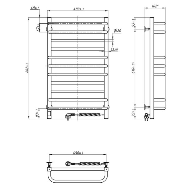 Elektrischer Badheizkörper Navin Grandis 480x800 Sensor, rechts, Timer