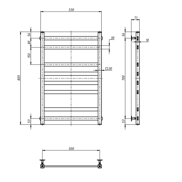 Avangard Handtuchheizkörper Wasser Edelstahl Gold 500x800