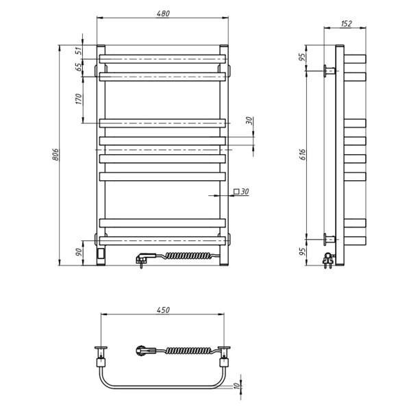 Elektrischer Badheizkörper Navin Stugna 480x800 Sensor rechts, schwarz mora
