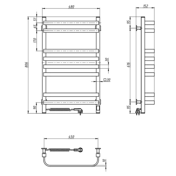 Elektrischer Badheizkörper Navin Stugna 480x800 Sensor links, schwarz mora