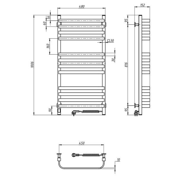 Elektrischer Badheizkörper Navin Stugna 480x1000 Sensor rechts, schwarze Mora