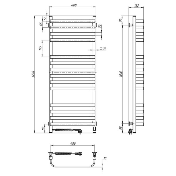 Elektrischer Badheizkörper Navin Stugna 480x1200 Sensor links, weiß