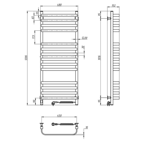 Elektrischer Badheizkörper Navin Stugna 480x1200 Sensor rechts, schwarze Mora