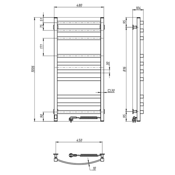 Elektrischer Badheizkörper NAVIN AVALON 480x1000 Sensor rechts, weiß