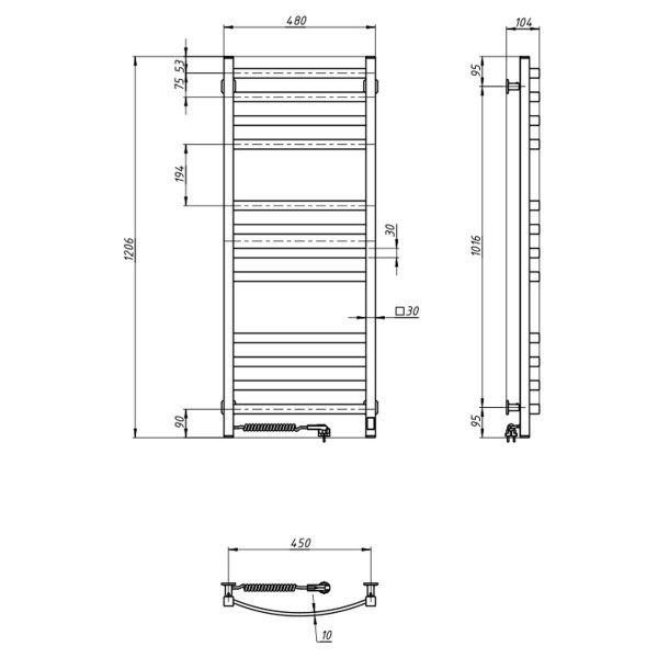 Elektrischer Badheizkörper NAVIN AVALON 480x1200 Sensor links, weiß