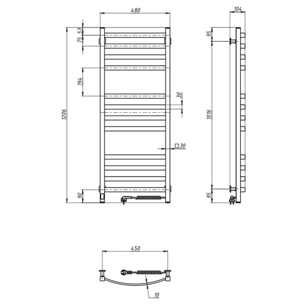 Elektrischer Badheizkörper NAVIN AVALON 480x1200 Sensor rechts, weiß