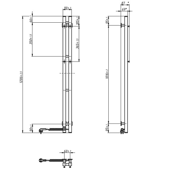 Elektrischer Handtuchheizkörper Silhouette Quadro 90x1200 Sensor rechts, schwarz