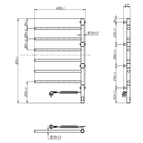 Elektrischer Handtuchheizkörper Arabesque 480x800 Edelstahl Sensor