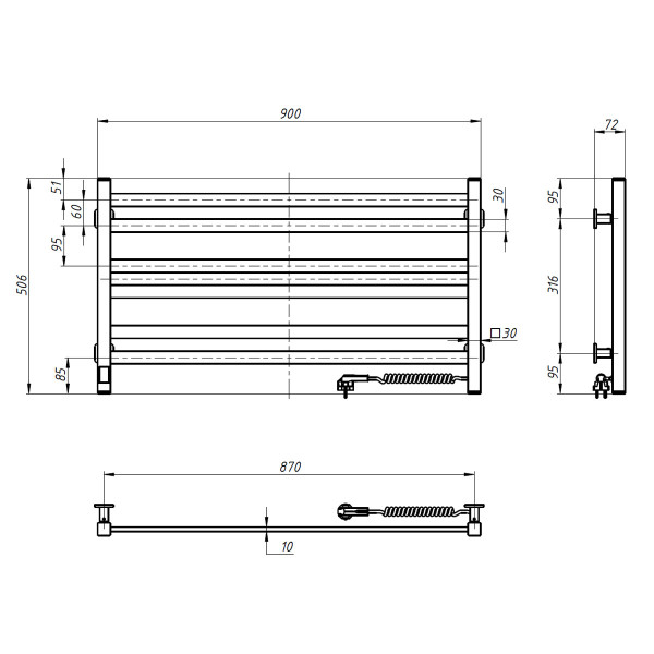 Elektrischer Badheizkörper Navin Avangard 900x500 Sensor, schwarz, rechts, Timer