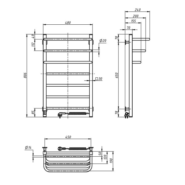 Elektrischer Badheizkörper NAVIN FORTIS 480x800 Sensor • rechts • weiß