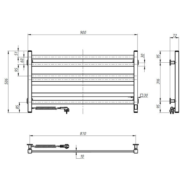 Elektrischer Badheizkörper Navin Avangard 900x500 Sensor, weiß, links, Timer