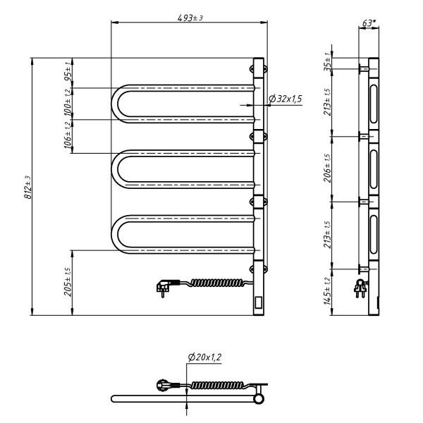 Schwenkbarer elektrischer Handtuchheizkörper NAVIN Fouette 480×800 Sensor aus poliertem Edelstahl