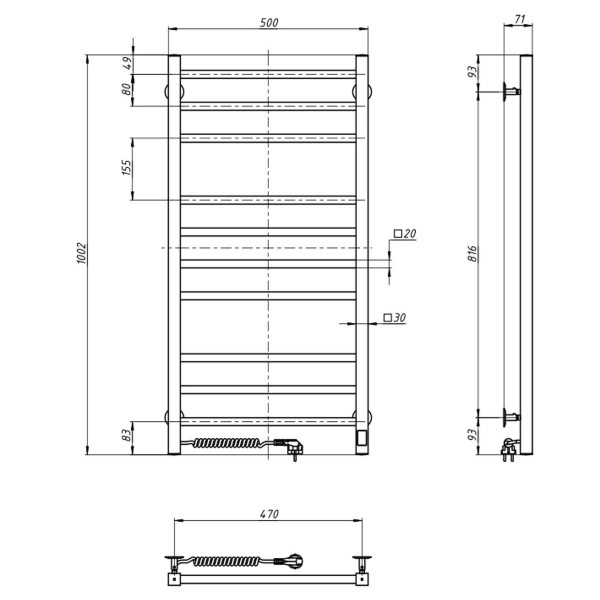 Navin Loft Handtuchheizkörper 500x1000, Sensor links, Timer