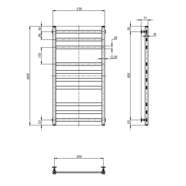 Edelstahl Badheizkörper Wasser Avangard 500x1000