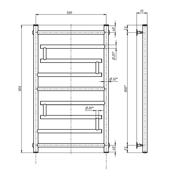 NAVIN Kreatyv Handtuchheizkörper Wasser 500x900 Edelstahl