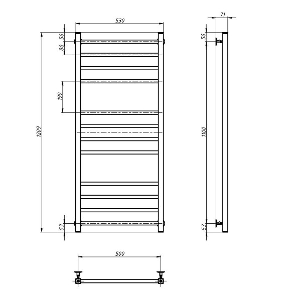 Edelstahl-Badheizkörper NAVIN LOFT 500x1200, wasserbetrieben