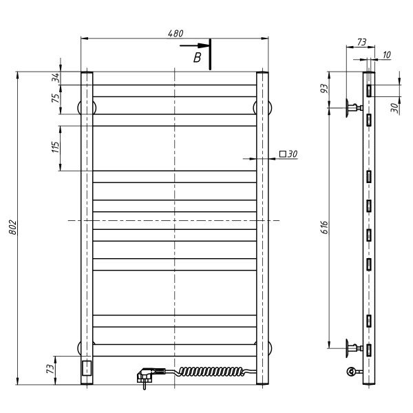 Elektrischer Badheizkörper Navin Avangard 480x800, Sensor rechts, Gold, Timer