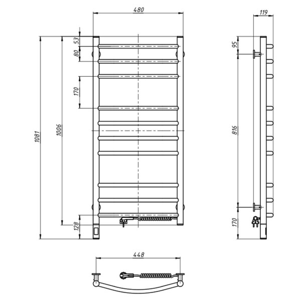 Navin Camellia Handtuchheizkörper 480x1000, Sensor, rechts, Timer, weiß