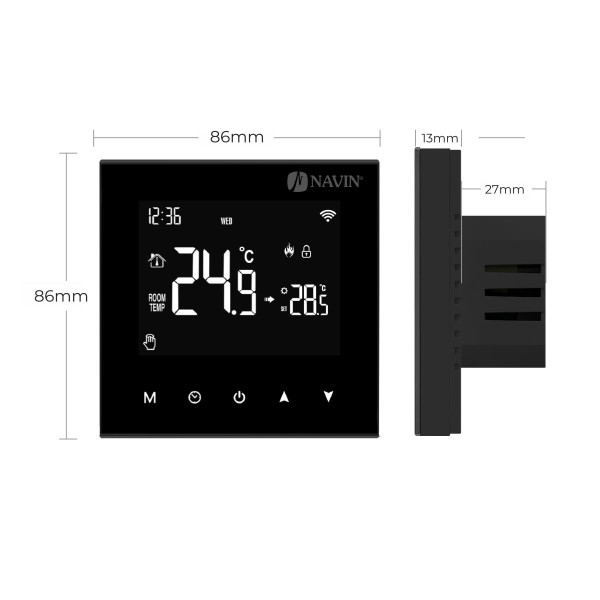 NAVIN Temperaturregler WT410 W-3A mit Wi-Fi für Gasheizkessel, schwarz