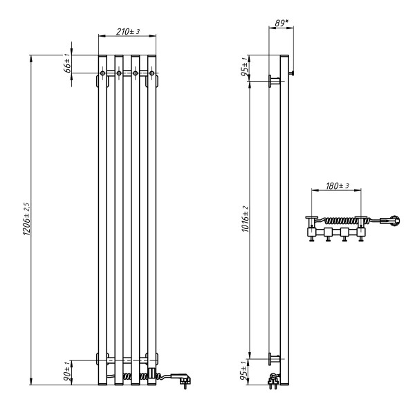 Navin Elektrischer Handtuchheizkörper Levante 210x1200 weiß mit Kabelausgang links