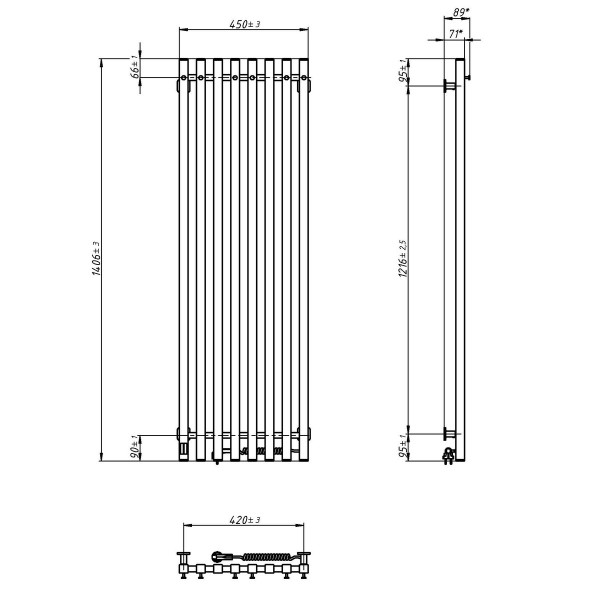 Navin Elektrischer Handtuchheizkörper Levante 450x1400 weiß mit Kabelausgang rechts