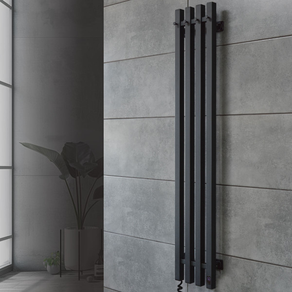 Navin Elektrischer Handtuchheizkörper Levante 210x1200 schwarz mit Kabelausgang links