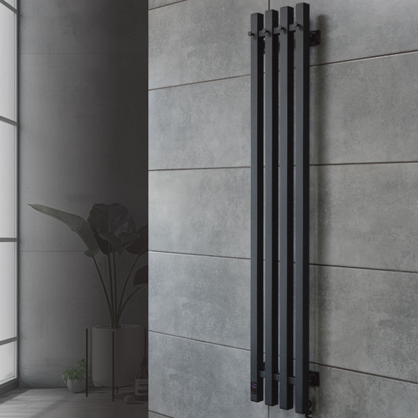 Navin Elektrischer Handtuchheizkörper Levante 210x1200 schwarz mit Kabelausgang rechts