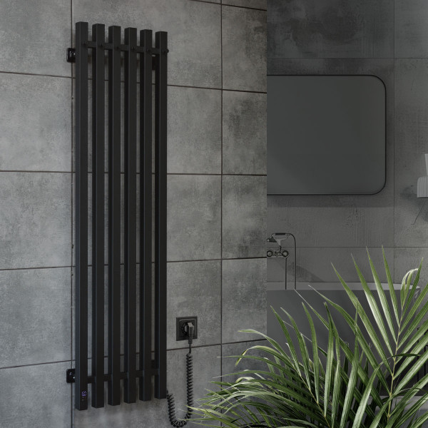 Navin Elektrischer Handtuchheizkörper Levante 330x1200 schwarz mit Kabelausgang rechts